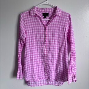 J Crew pink and white Gingham style boy button up long sleeve shirt size 2